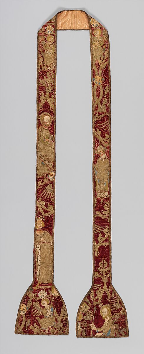 Stole with Various Saints, Silk & metal thread on velvet, British 