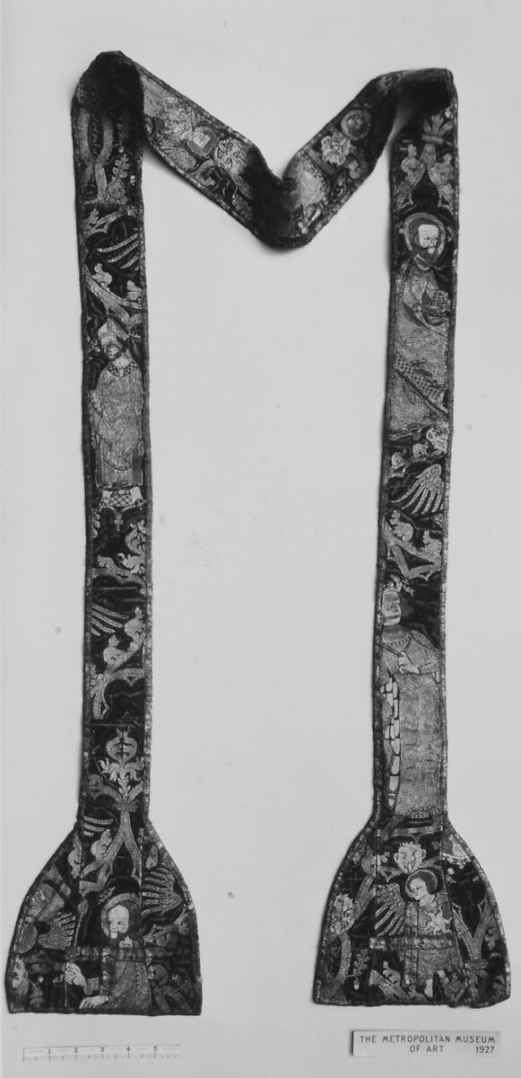 Stole with Various Saints, Silk & metal thread on velvet, British