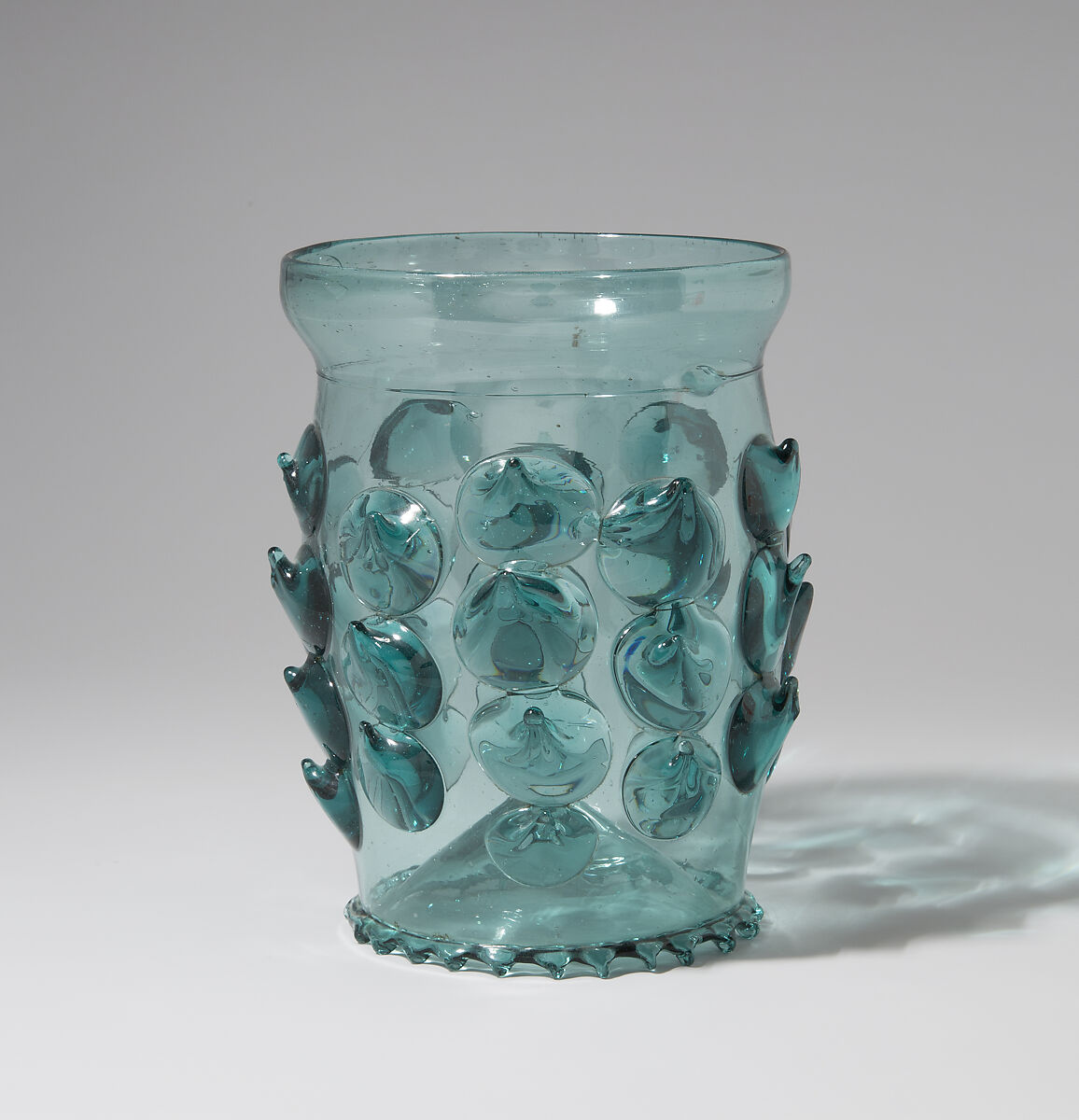 Beaker (Krautstrunk), Free-blown glass with applied decoration, German 