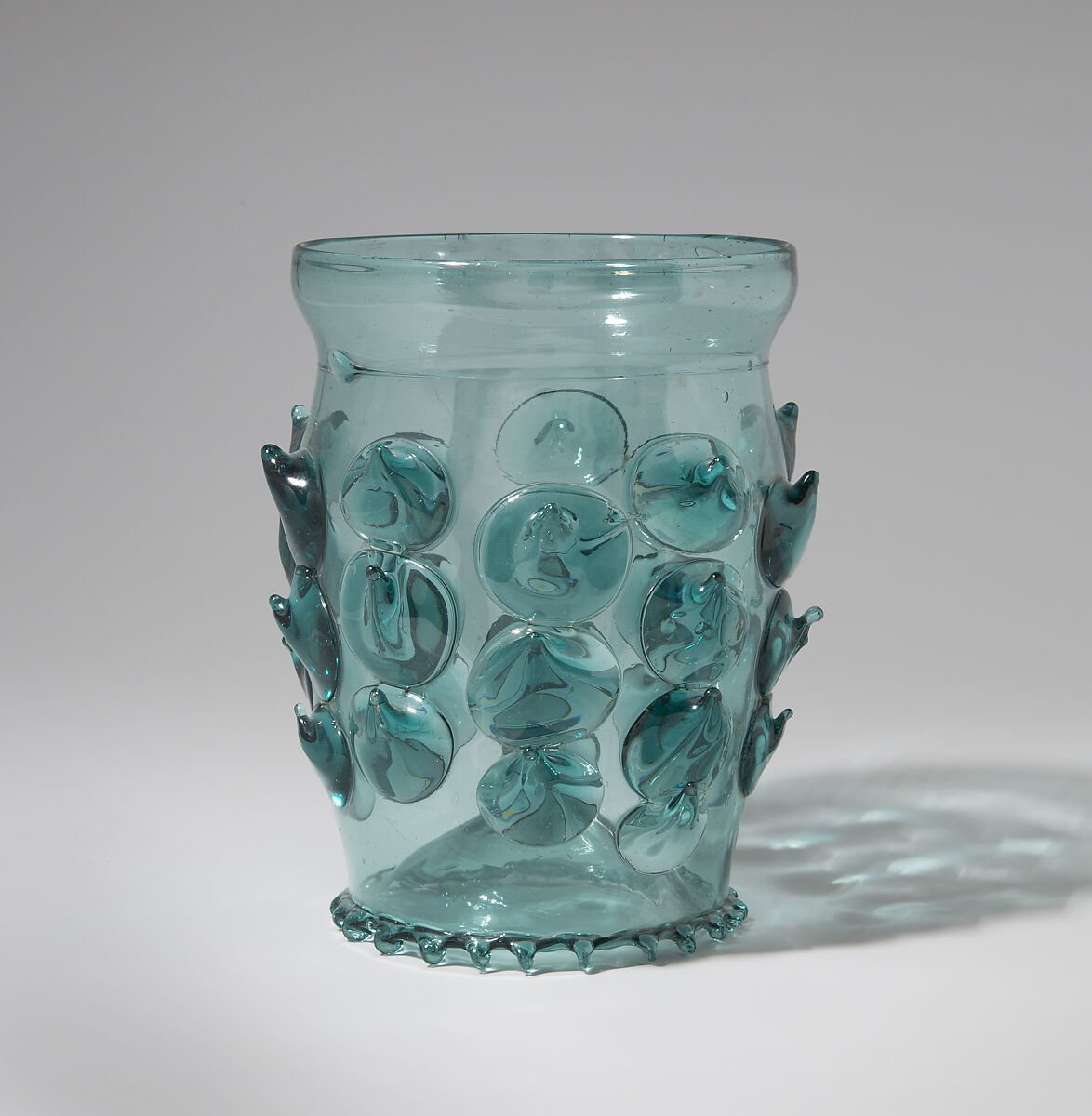 Beaker (Krautstrunk), Free-blown glass with applied decoration, German