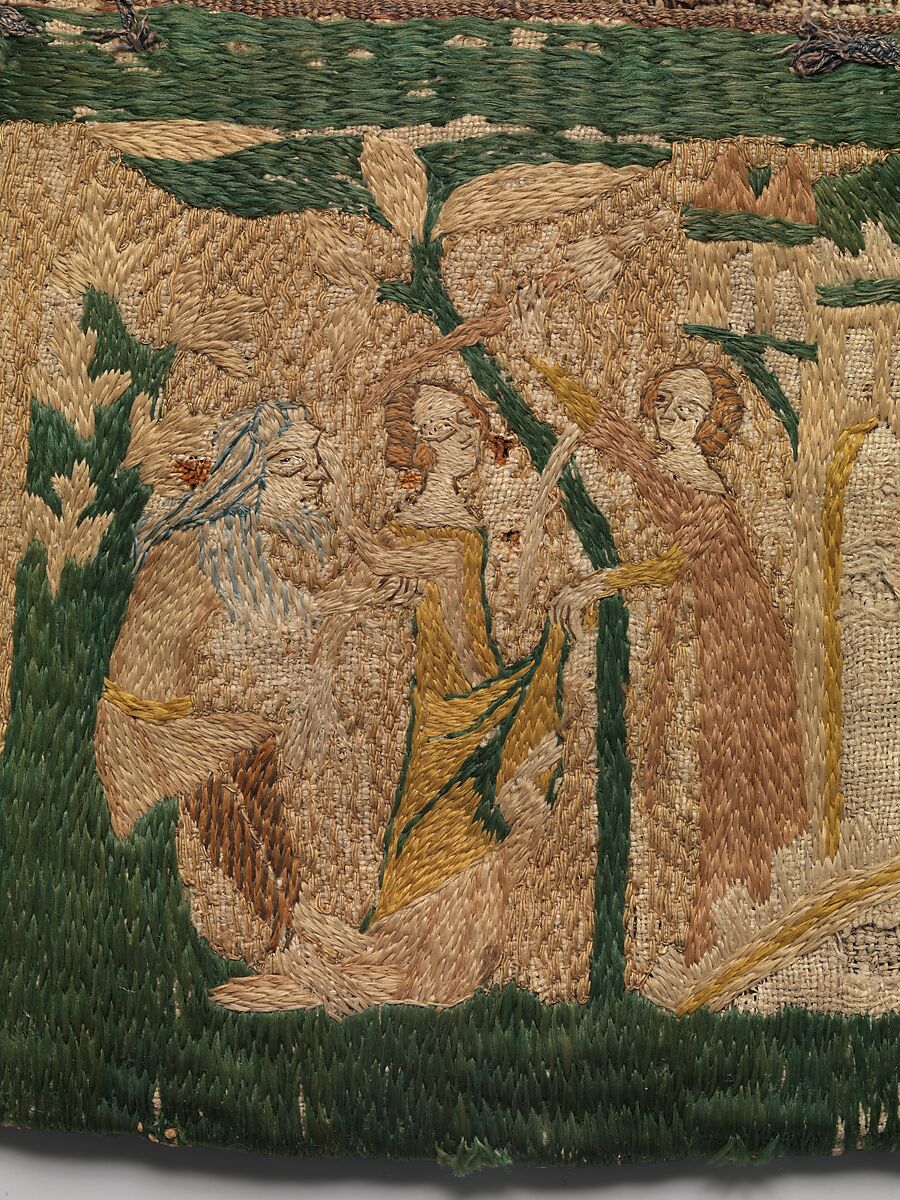 Purse with scenes from the story of Patient Griselda, Silk and metal thread on canvas, French