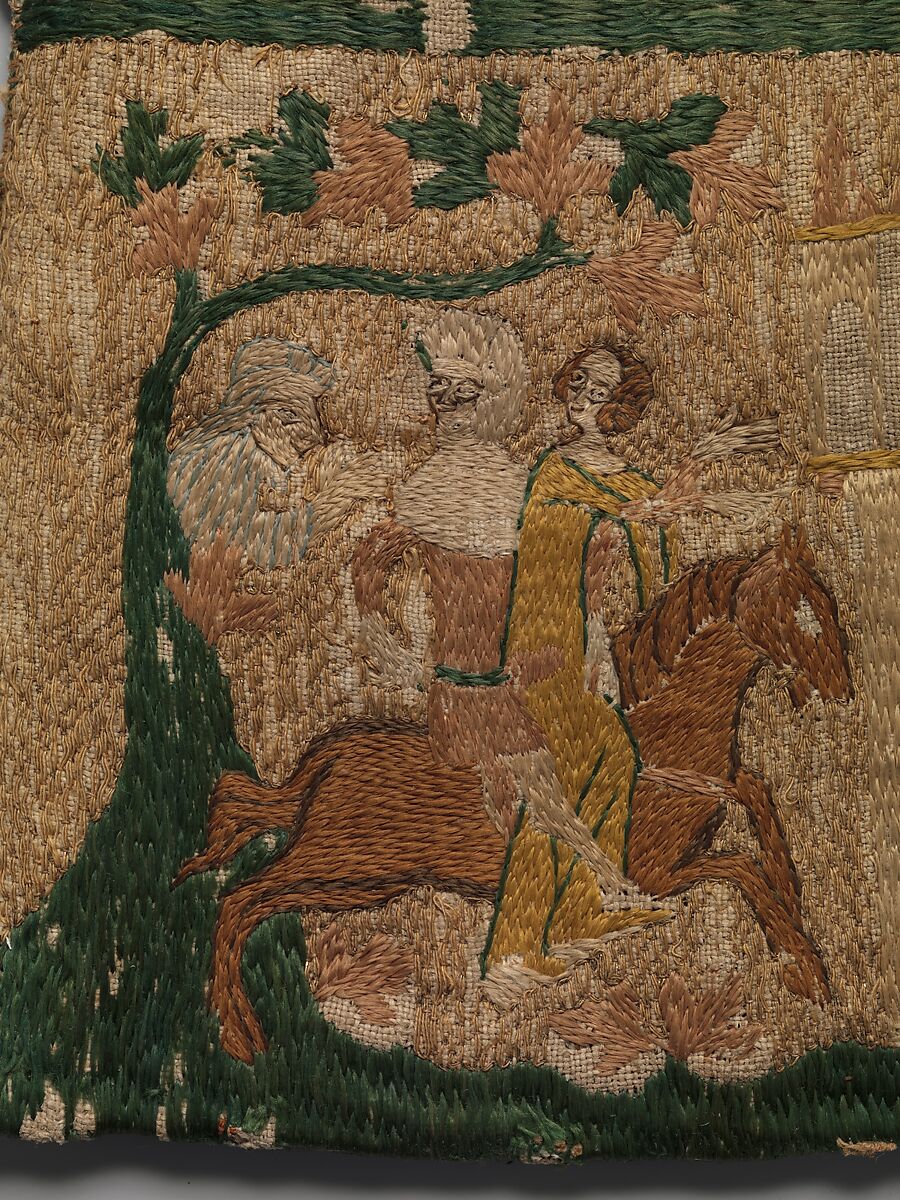 Purse with scenes from the story of Patient Griselda, Silk and metal thread on canvas, French