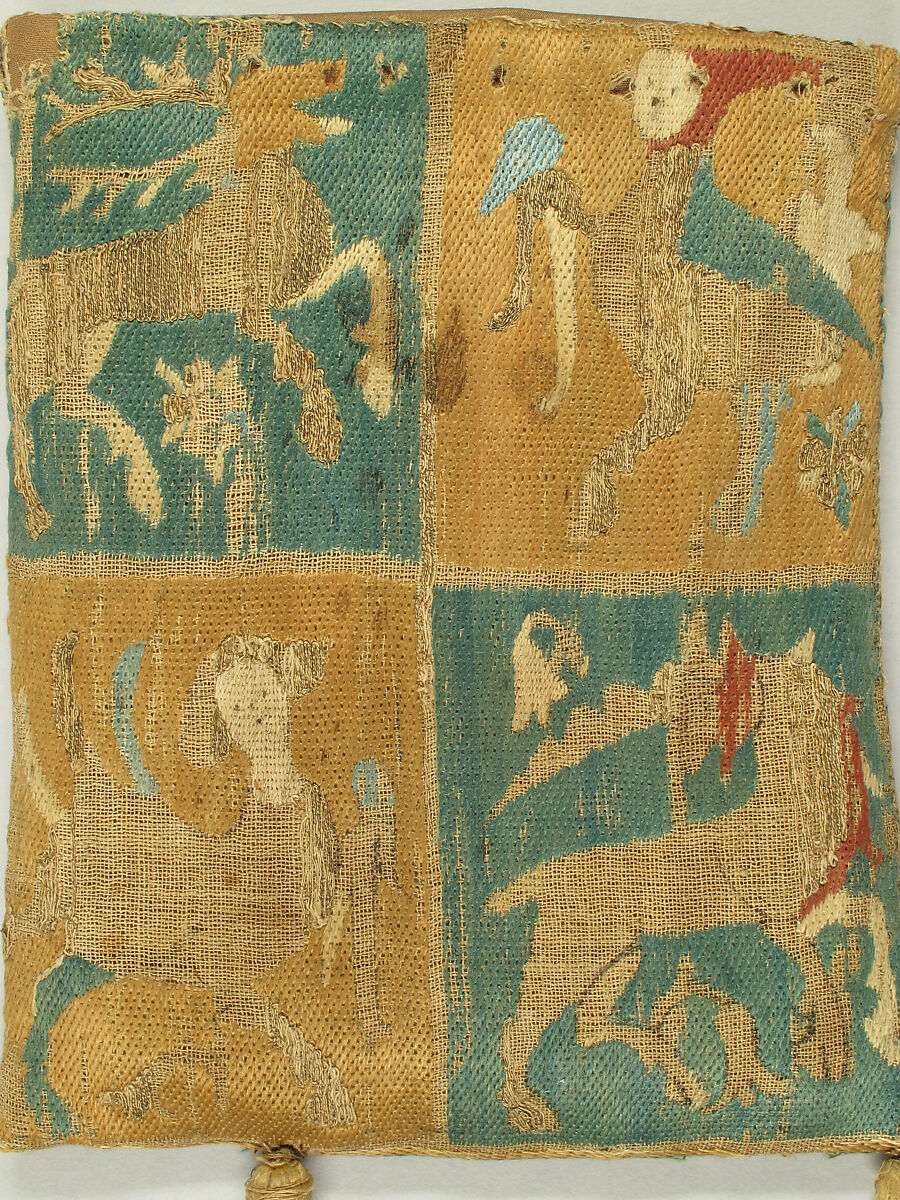 Purse with Two Figures under a Tree, Embroidery in silk & metal thread on canvas, French