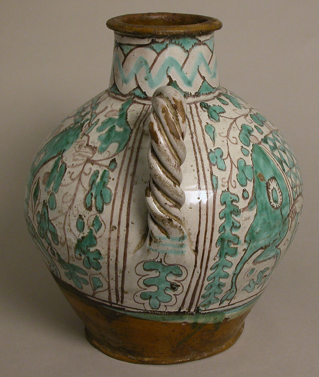 Two-Handled Jar with Stag, Tin-glazed earthenware, Italian