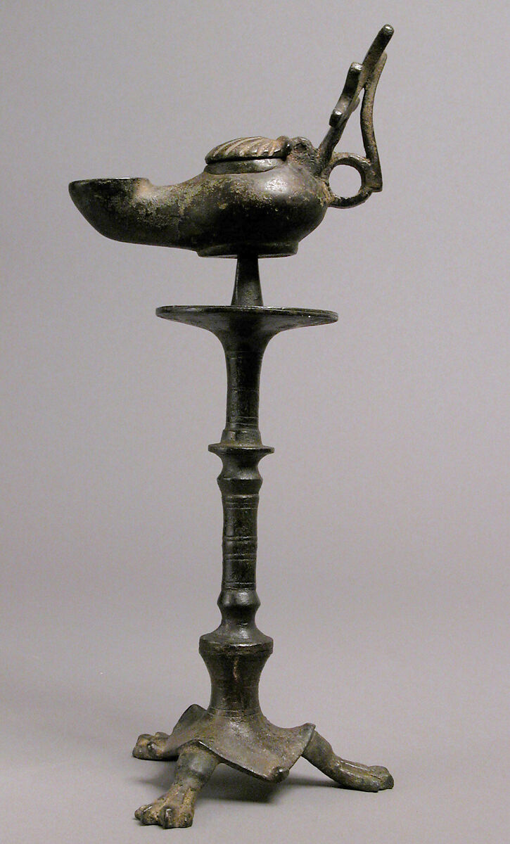 Standing Lamp with a Cross on a Pricket Stand, Copper alloy, Byzantine