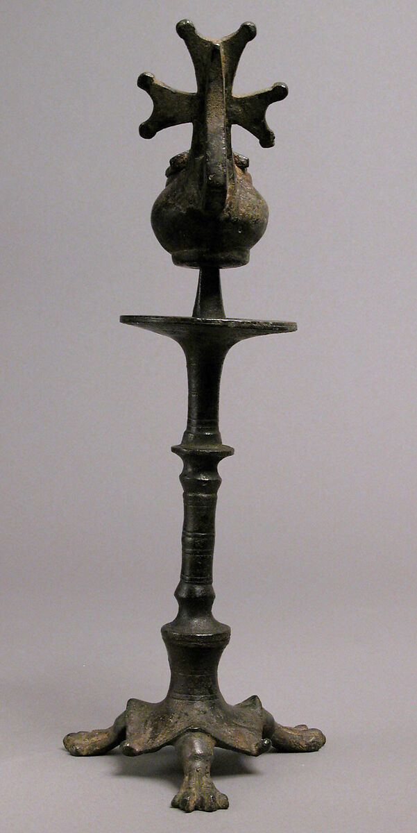 Standing Lamp with a Cross on a Pricket Stand, Copper alloy, Byzantine