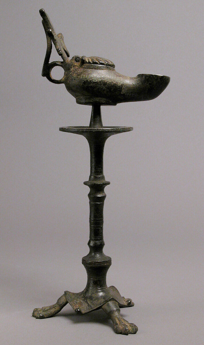 Standing Lamp with a Cross on a Pricket Stand, Copper alloy, Byzantine