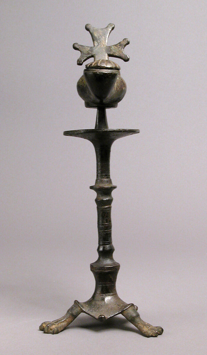 Standing Lamp with a Cross on a Pricket Stand, Copper alloy, Byzantine