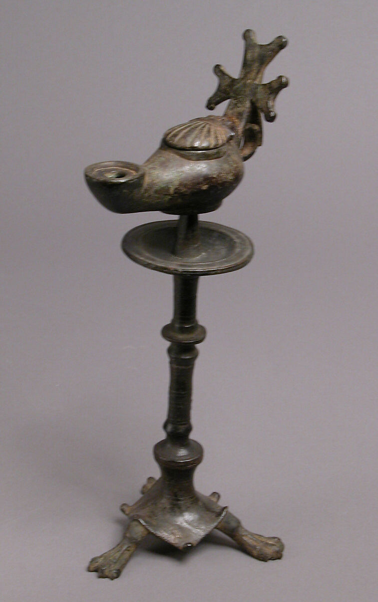 Standing Lamp with a Cross on a Pricket Stand, Copper alloy, Byzantine 
