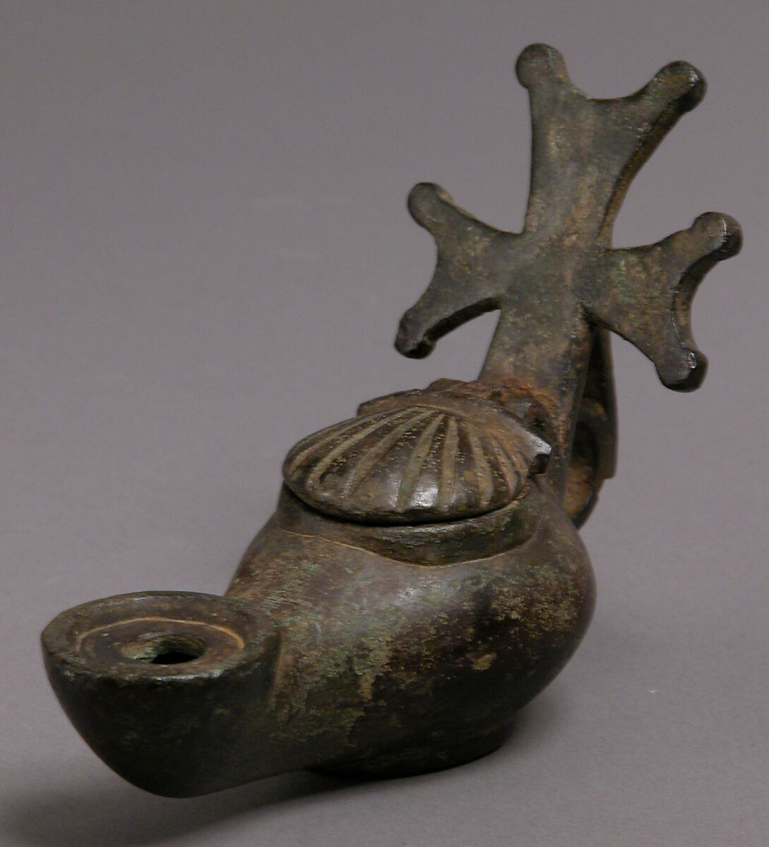 Standing Lamp with a Cross on a Pricket Stand, Copper alloy, Byzantine