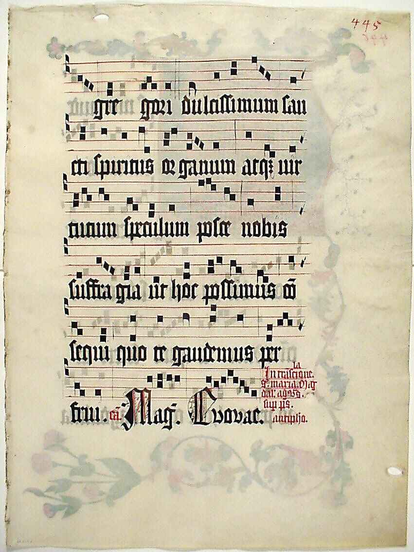 Manuscript Leaf with the Initial V, from an Antiphonary, Tempera, ink, and metal leaf on parchment, German