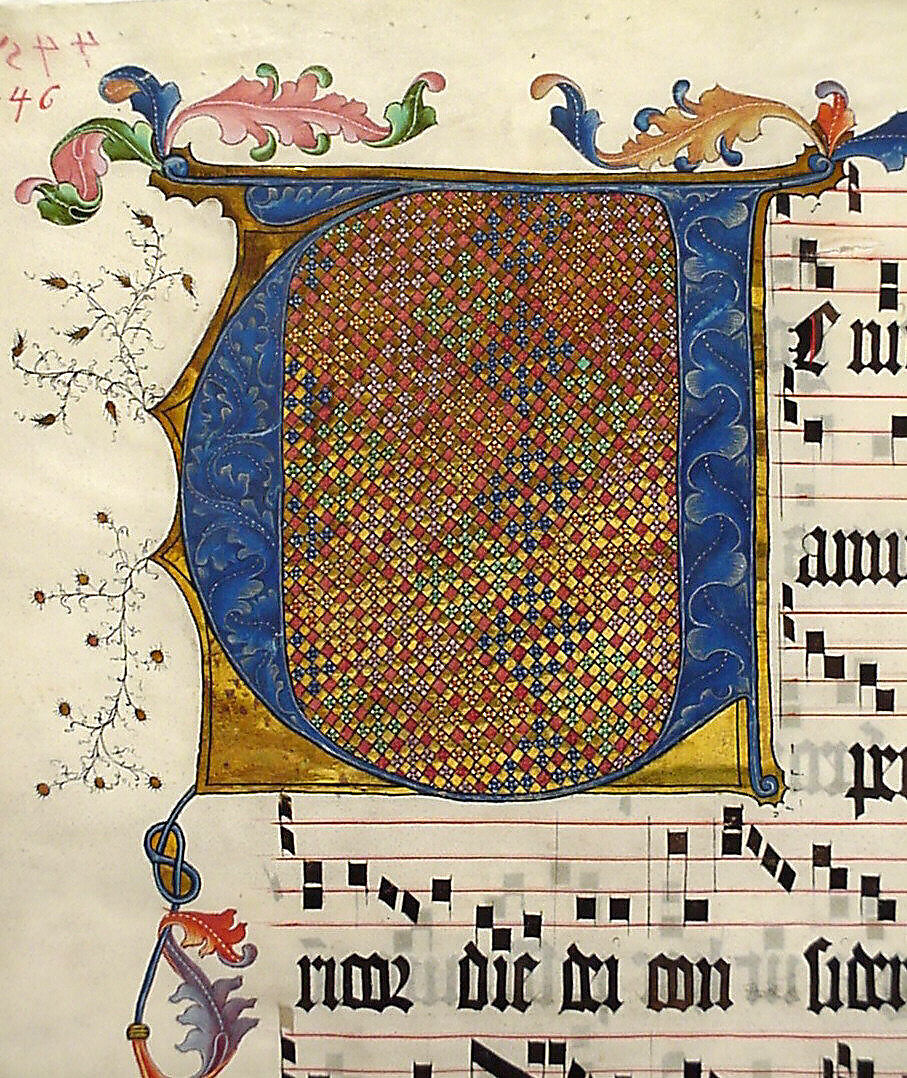 Manuscript Leaf with the Initial V, from an Antiphonary, Tempera, ink, and metal leaf on parchment, German