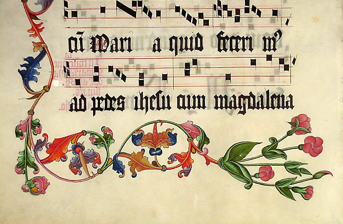 Manuscript Leaf with the Initial V, from an Antiphonary, Tempera, ink, and metal leaf on parchment, German