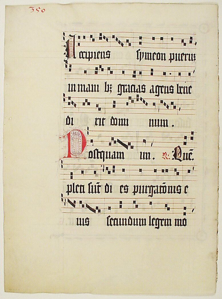 Manuscript Leaf with Initial A, from an Antiphonary, Tempera, ink, and metal leaf on parchment, German