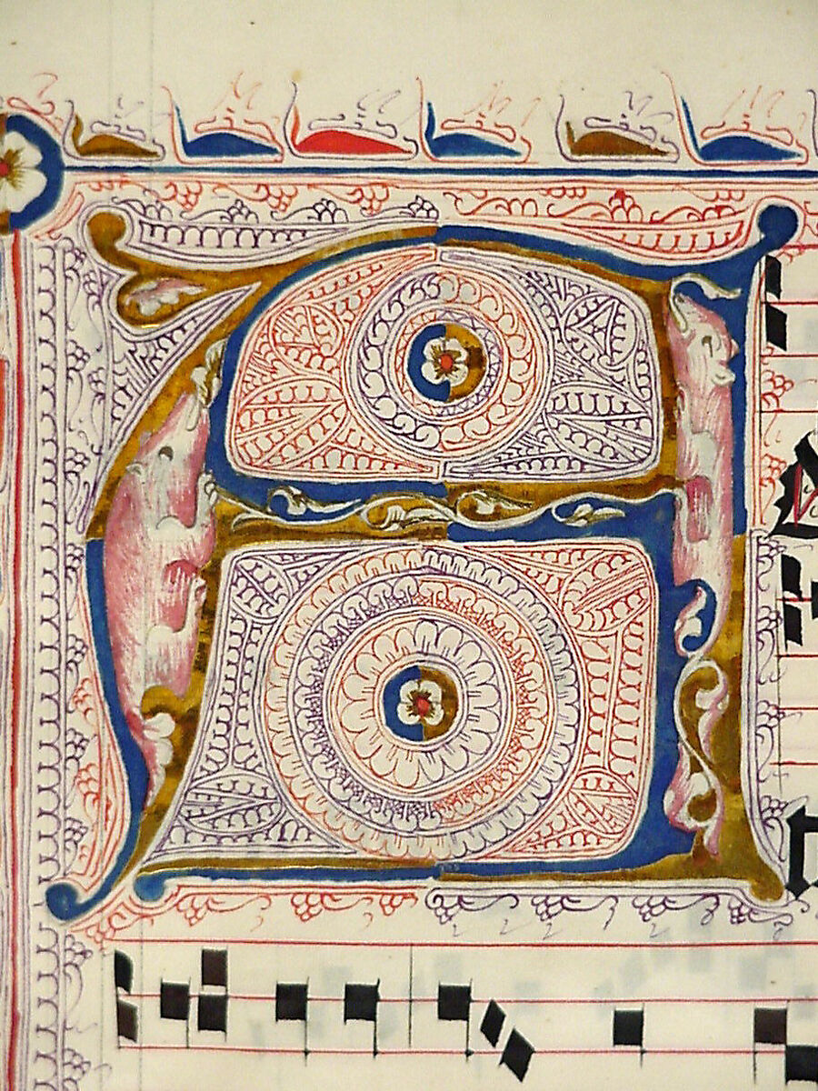 Manuscript Leaf with Initial A, from an Antiphonary, Tempera, ink, and metal leaf on parchment, German