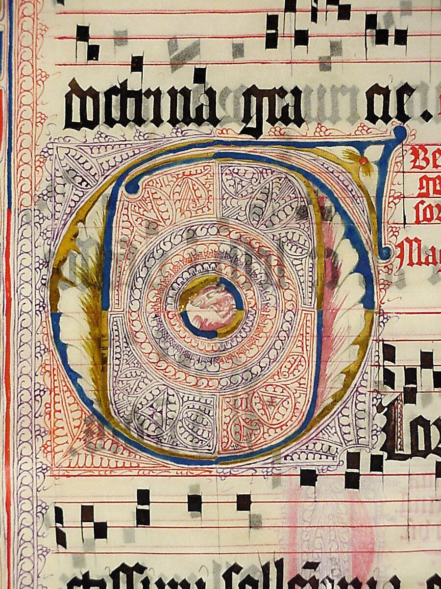 Manuscript Leaf with Initial F, from an Antiphonary, Tempera, ink, and metal leaf on parchment, German
