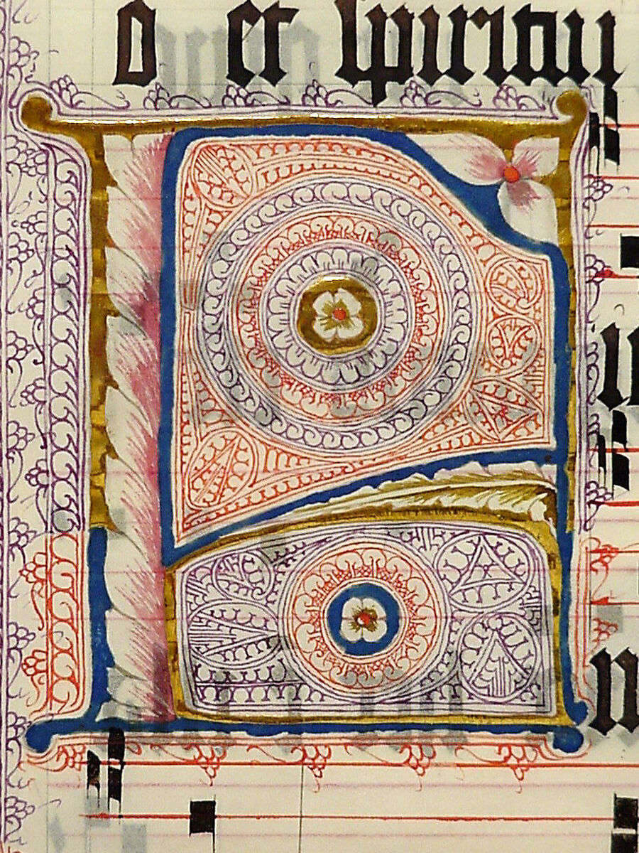 Manuscript Leaf with Initial F, from an Antiphonary, Tempera, ink, and metal leaf on parchment, German