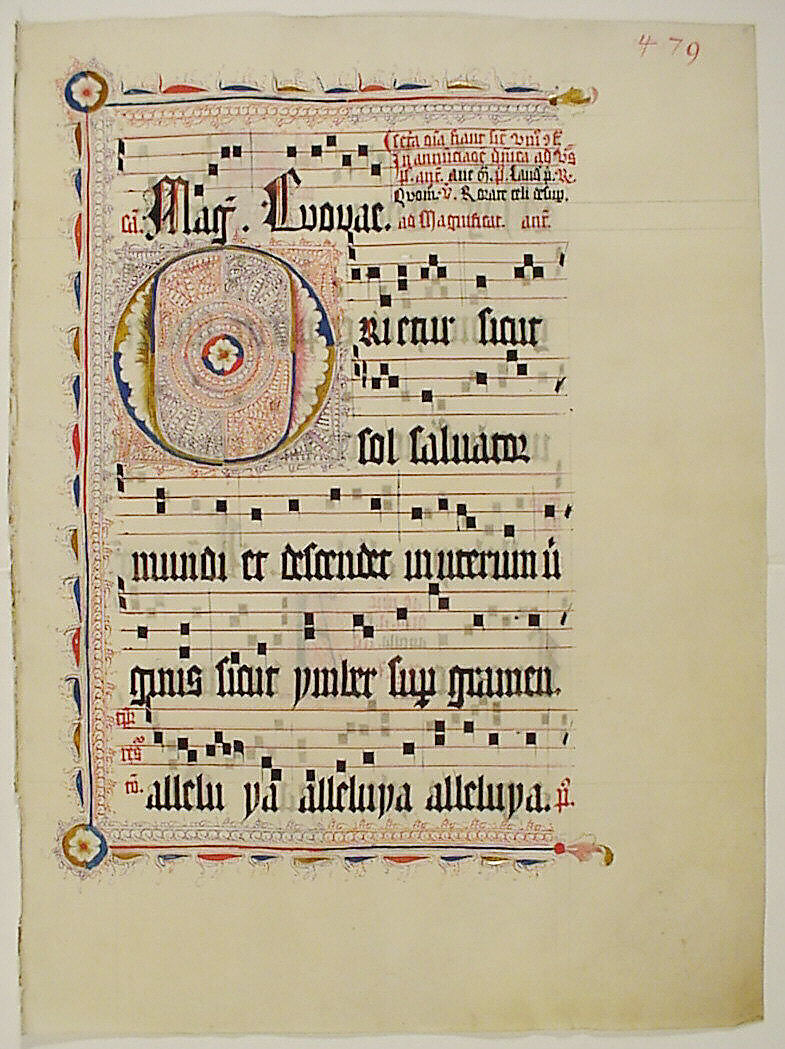 Manuscript Leaf with Initial O, from an Antiphonary, Tempera, ink, and metal leaf on parchment, German 