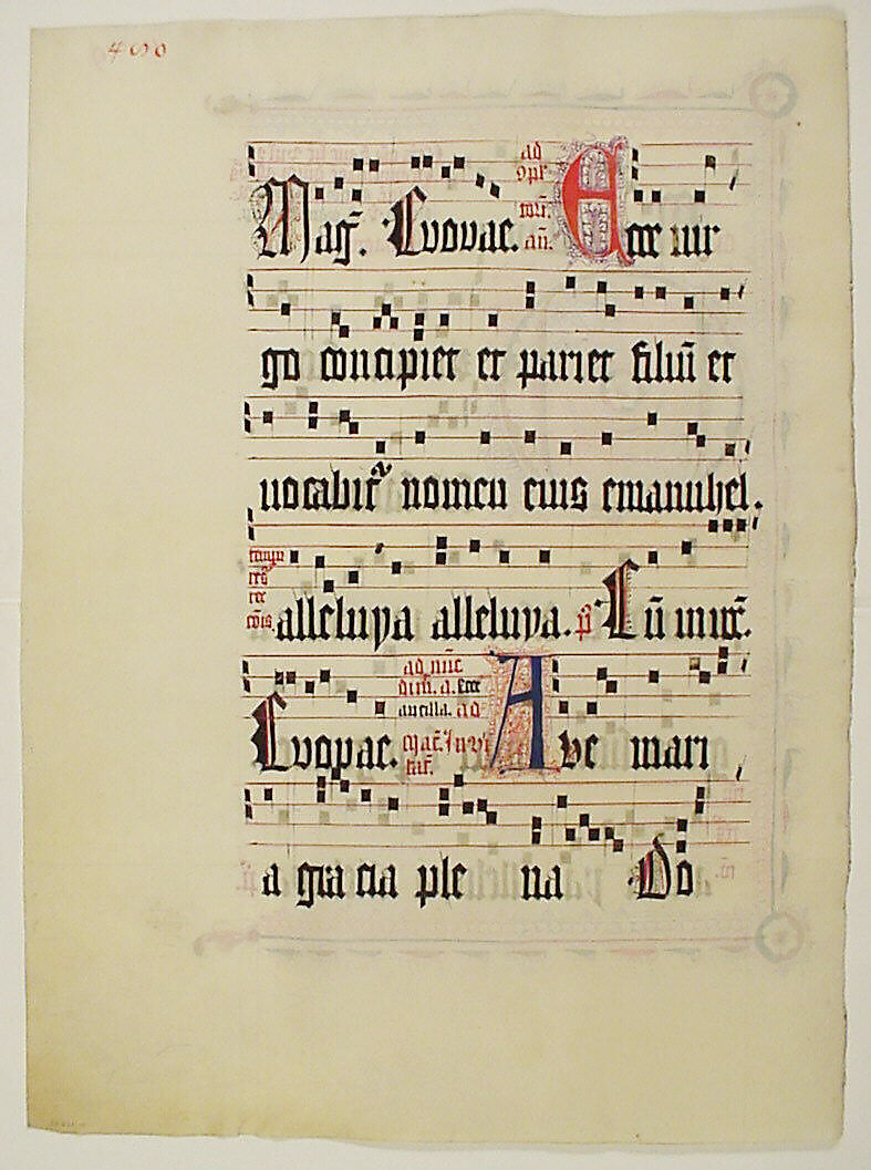 Manuscript Leaf with Initial O, from an Antiphonary, Tempera, ink, and metal leaf on parchment, German