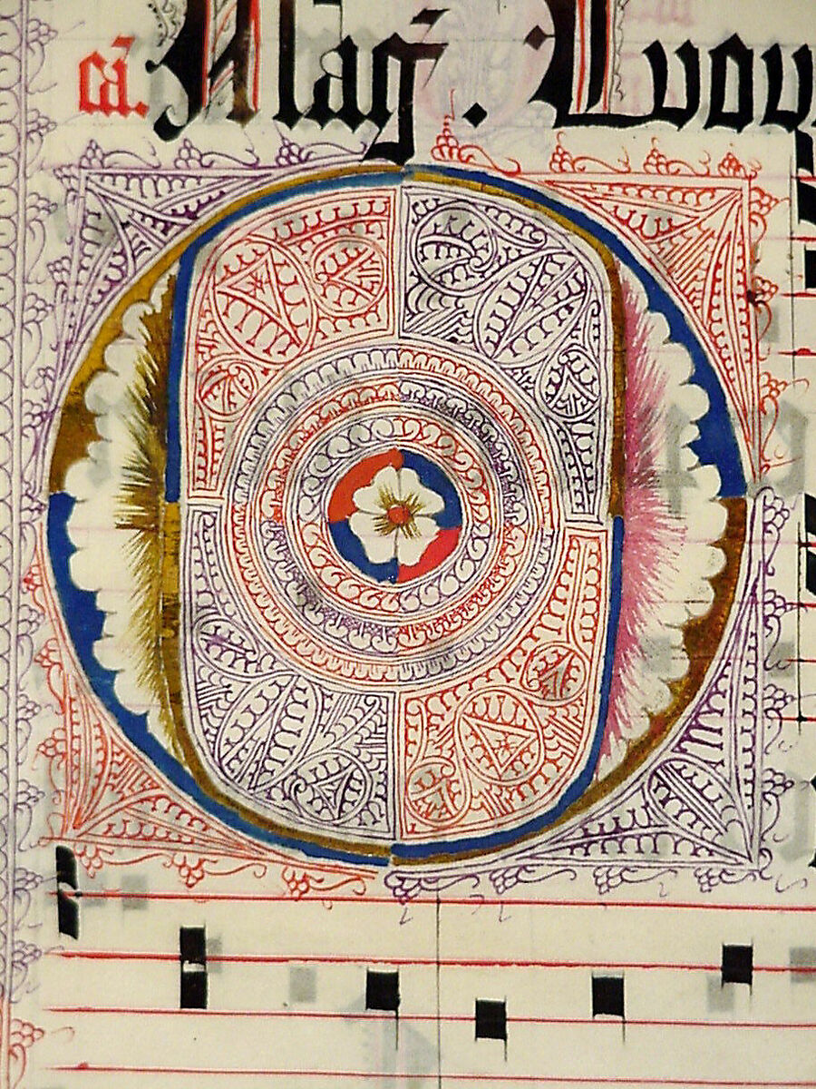 Manuscript Leaf with Initial O, from an Antiphonary, Tempera, ink, and metal leaf on parchment, German