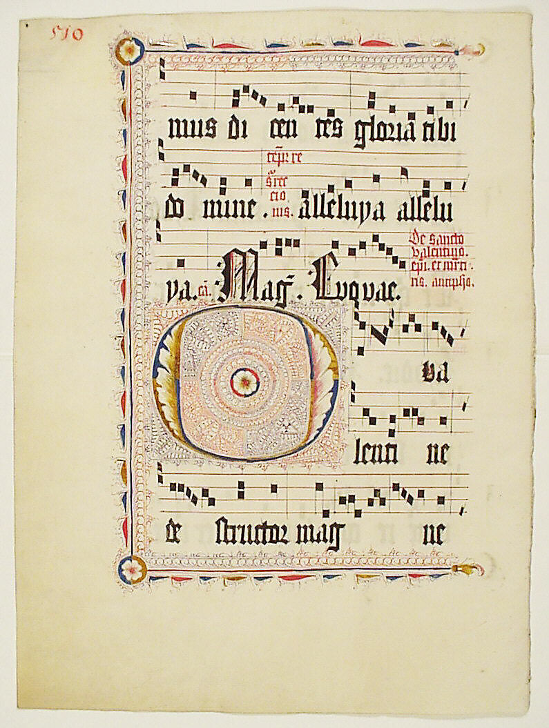Manuscript Leaf with Initial O, from an Antiphonary, Tempera, ink, and metal leaf on parchment, German 