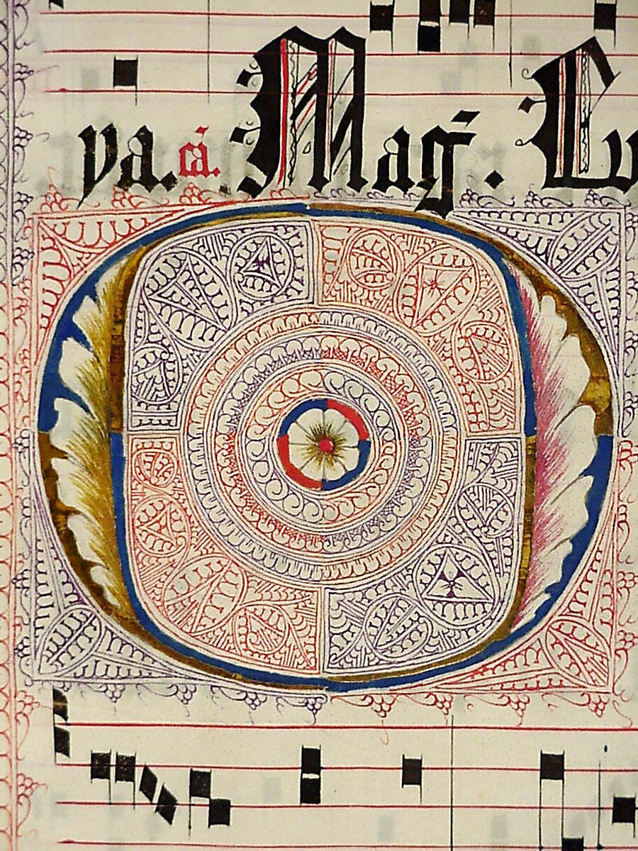 Manuscript Leaf with Initial O, from an Antiphonary, Tempera, ink, and metal leaf on parchment, German