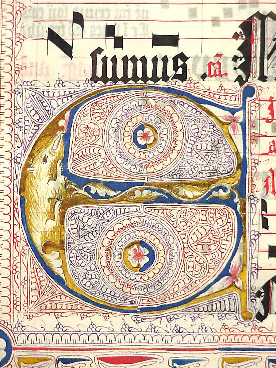 Manuscript Leaf with Initial E, from an Antiphonary, Tempera, ink, and metal leaf on parchment, German