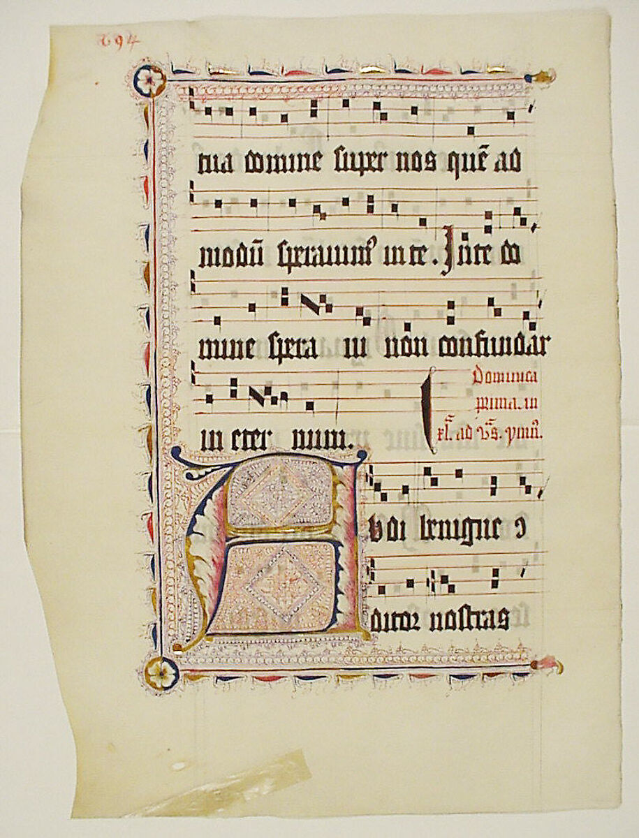 Manuscript Leaf with Initial A, from an Antiphonary, Tempera, ink, and metal leaf on parchment, German 