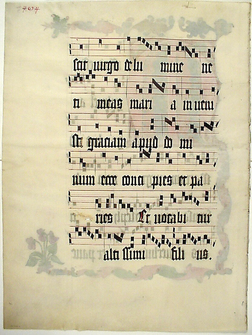 Manuscript Leaf with the Initial M, from an Antiphonary, Tempera, ink, and metal leaf on parchment, German