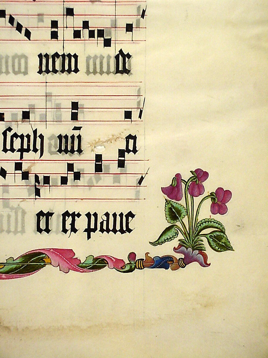 Manuscript Leaf with the Initial M, from an Antiphonary, Tempera, ink, and metal leaf on parchment, German
