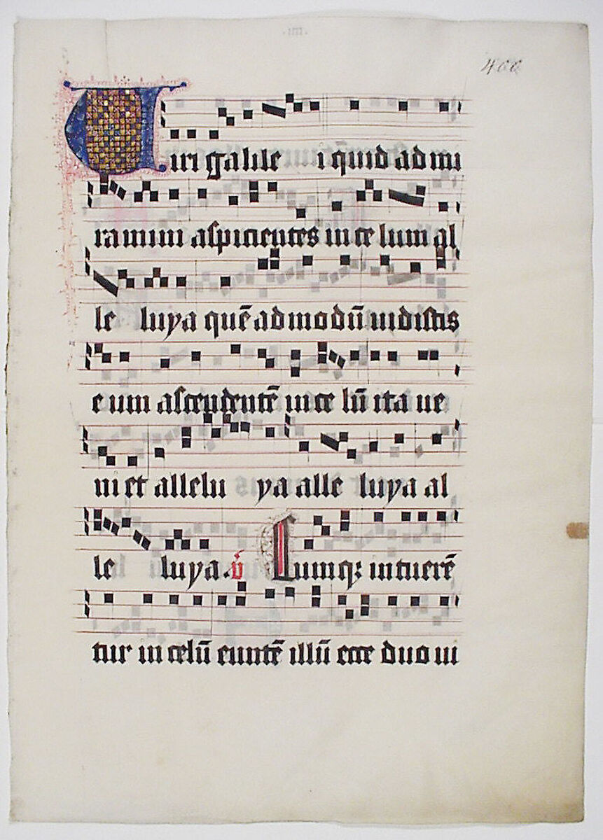 Manuscript Leaf with Initial V, from a Gradual, Tempera, ink, and metal leaf on parchment, German 