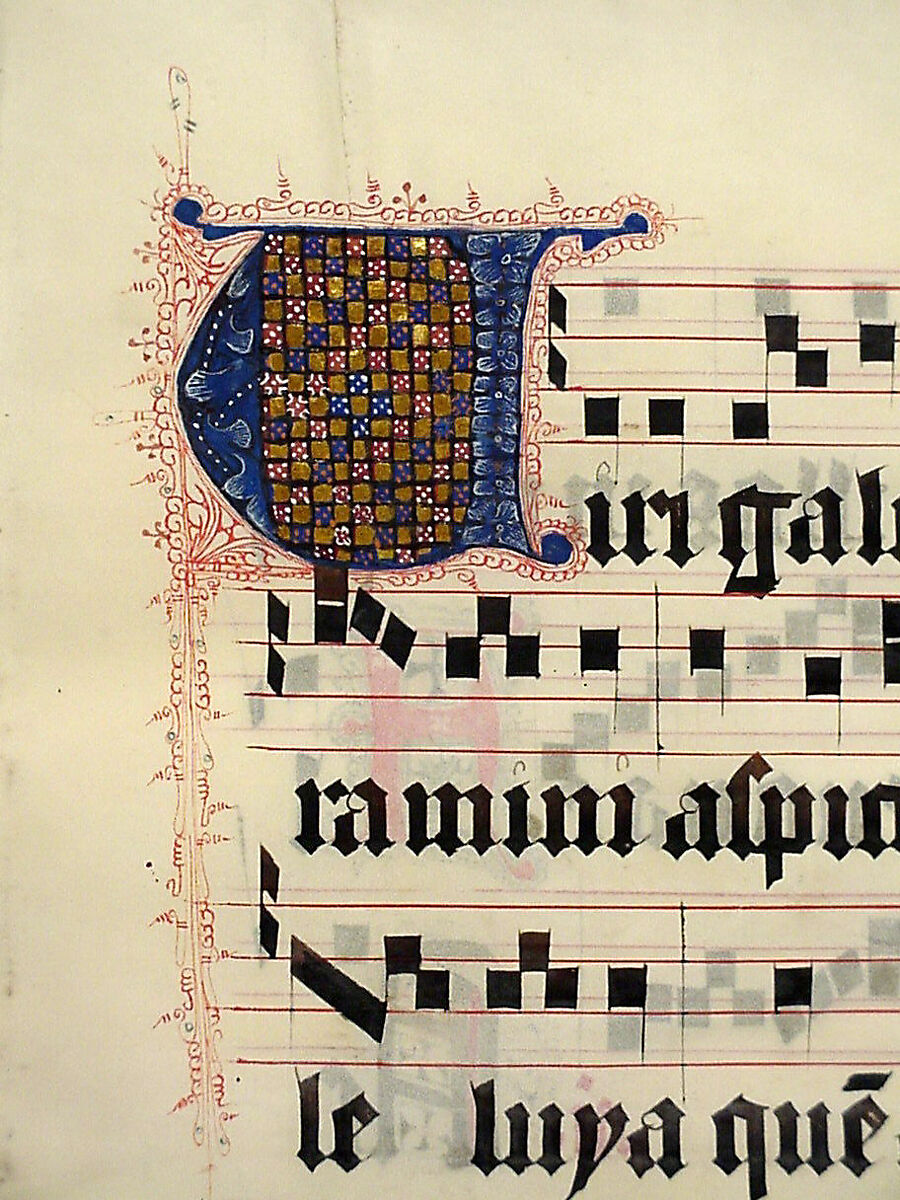 Manuscript Leaf with Initial V, from a Gradual, Tempera, ink, and metal leaf on parchment, German