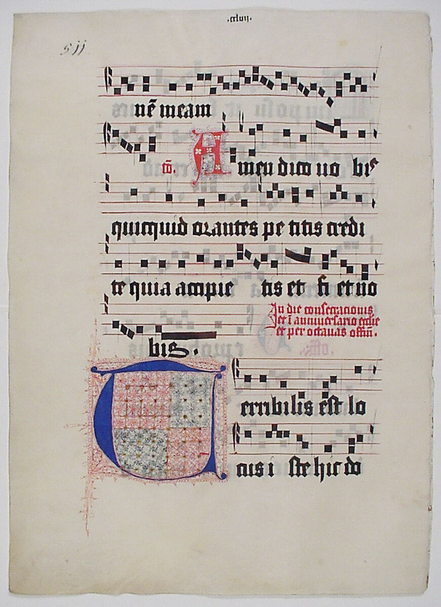 Manuscript Leaf with Initial T, from a Gradual, Tempera, ink, and metal leaf on parchment, German 