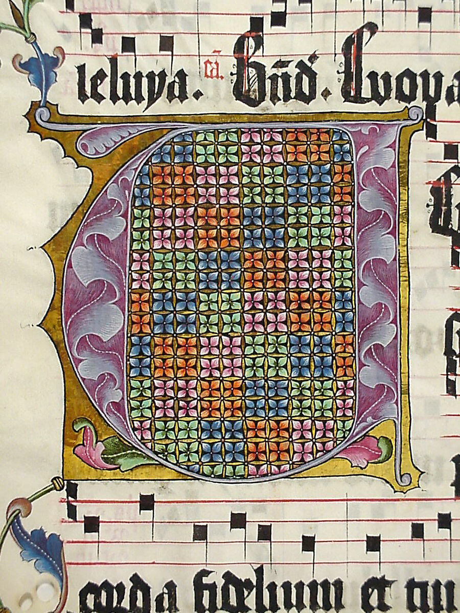 Manuscript Leaf with Initial V, from an Antiphonary, Tempera, ink, and metal leaf on parchment, German