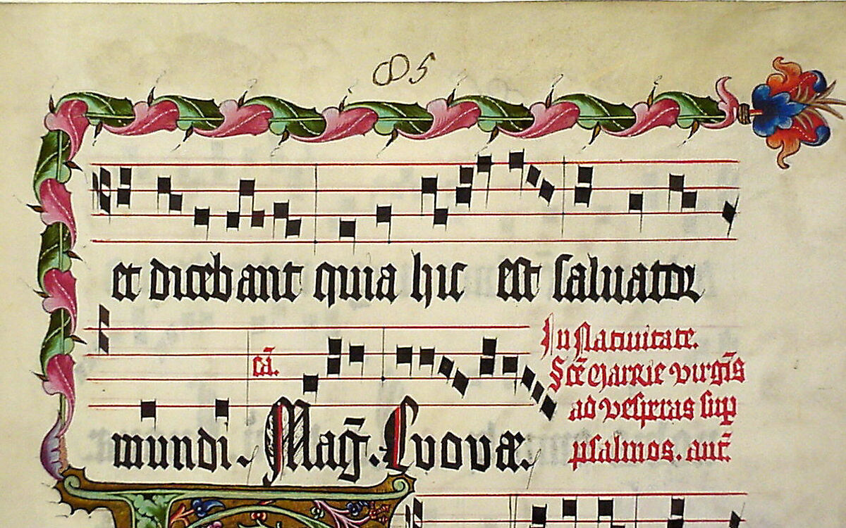 Manuscript Leaf with Initial H, from an Antiphonary, Tempera, ink, and metal leaf on parchment, German