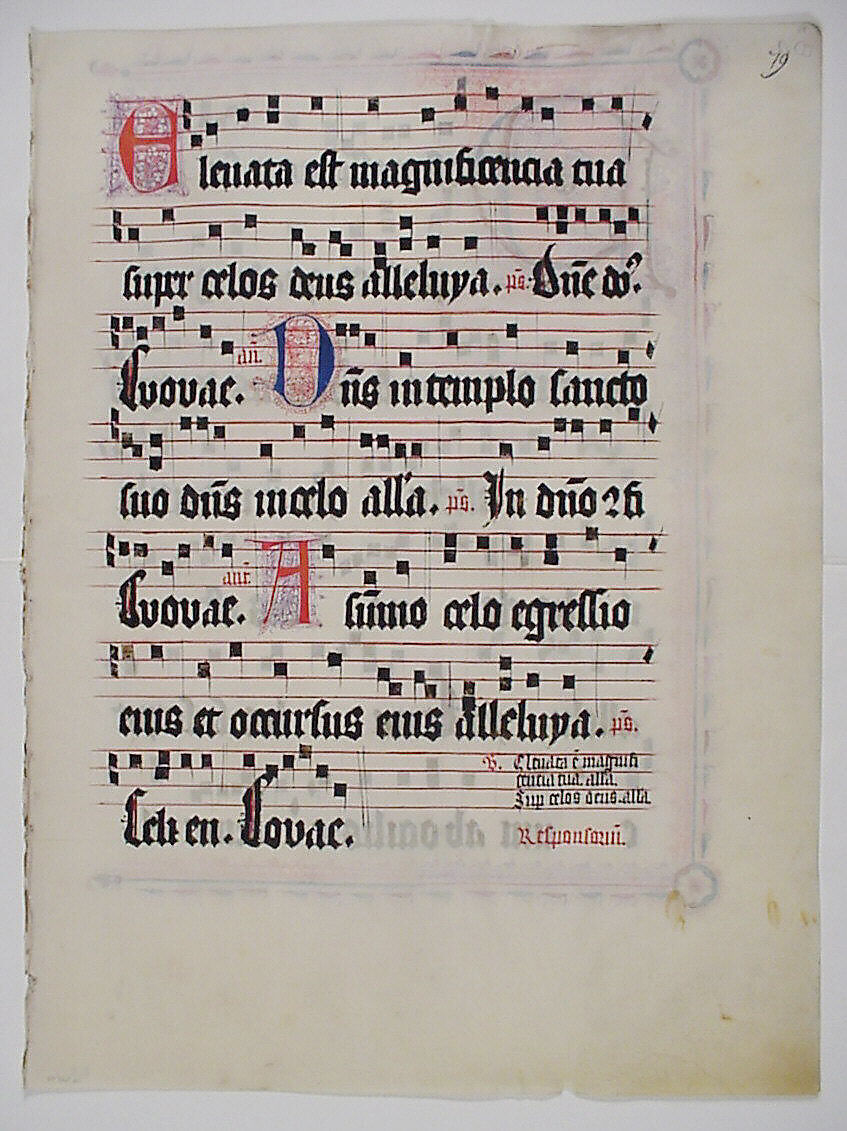Manuscript Leaf with Initial P, from an Antiphonary, Tempera, ink, and metal leaf on parchment, German