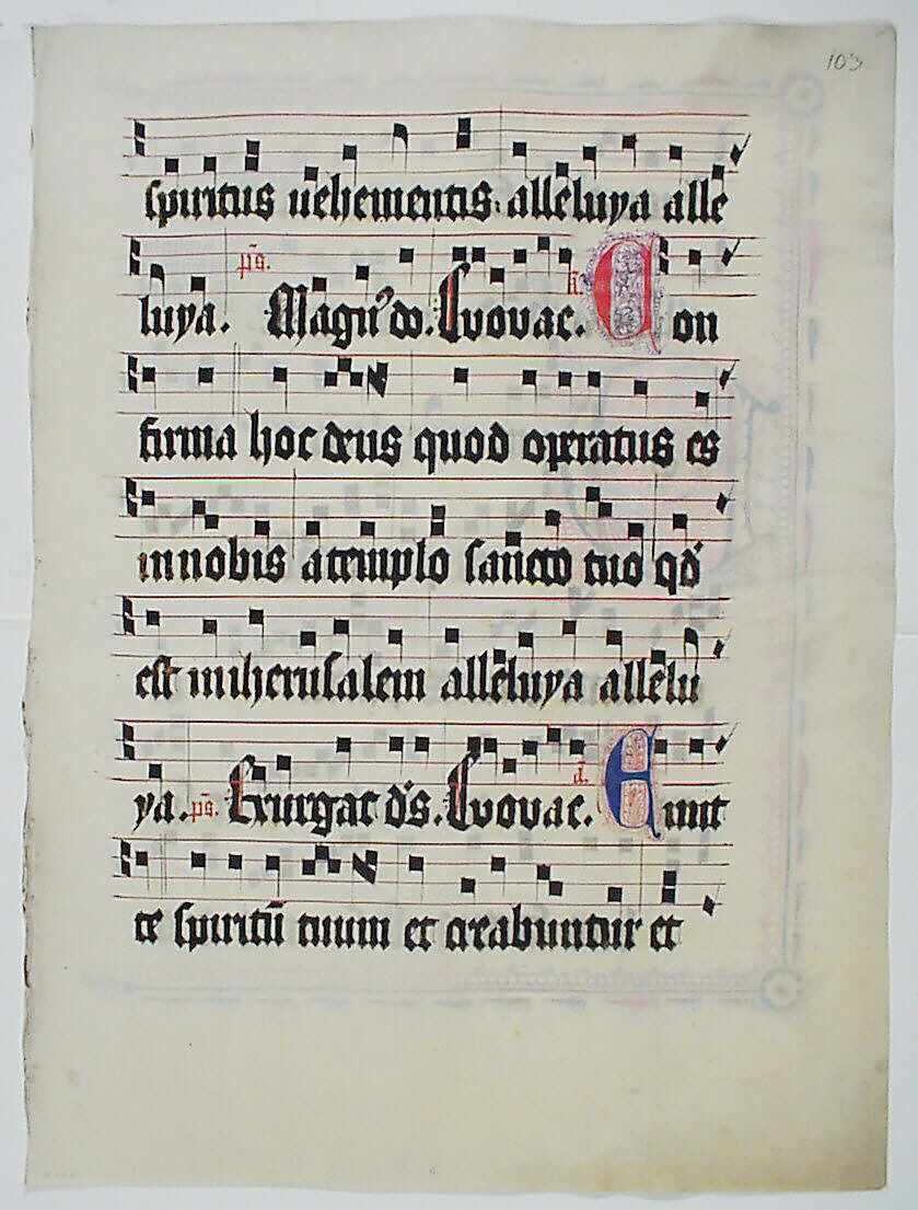 Manuscript Leaf with Initial D, from an Antiphonary, Tempera, ink, and metal leaf on parchment, German