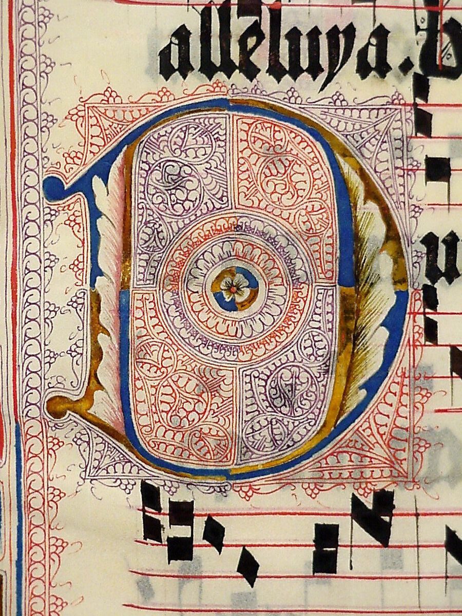 Manuscript Leaf with Initial D, from an Antiphonary, Tempera, ink, and metal leaf on parchment, German