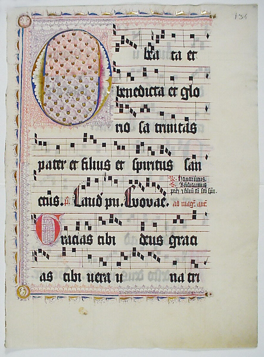 Manuscript Leaf with Initial O, from an Antiphonary, Tempera, ink, and metal leaf on parchment, German 