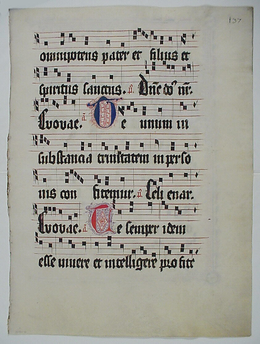 Manuscript Leaf with Initial B, from an Antiphonary, Tempera, ink, and metal leaf on parchment, German