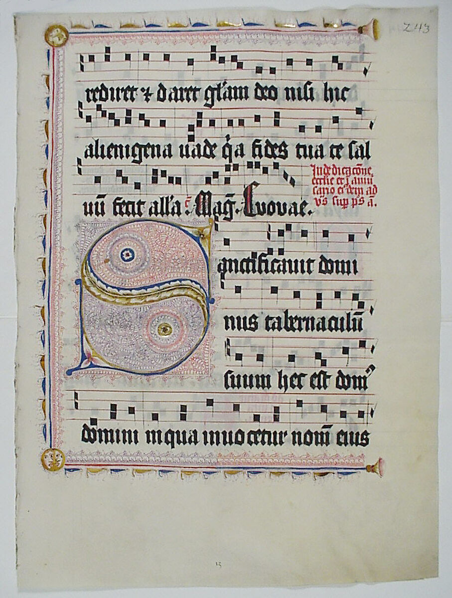 Manuscript Leaf with Initial S, from an Antiphonary, Tempera, ink, and metal leaf on parchment, German 