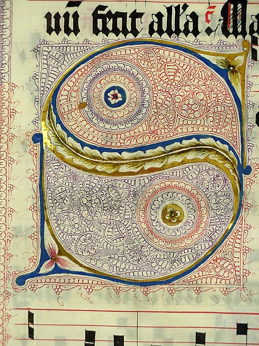 Manuscript Leaf with Initial S, from an Antiphonary, Tempera, ink, and metal leaf on parchment, German
