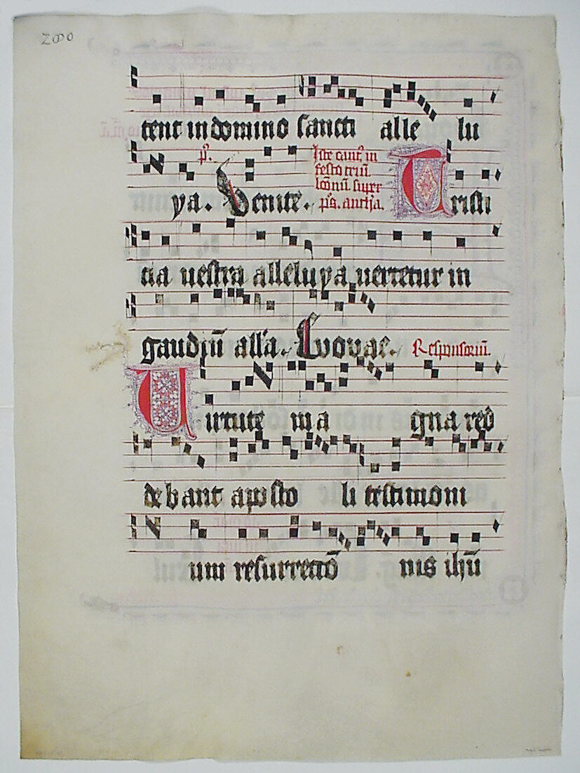 Manuscript Leaf with Initial F, from an Antiphonary, Tempera, ink, and metal leaf on parchment, German