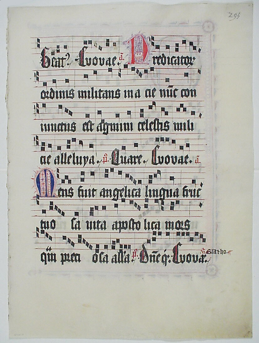 Manuscript Leaf with Initial O, from an Antiphonary, Tempera, ink, and metal leaf on parchment, German