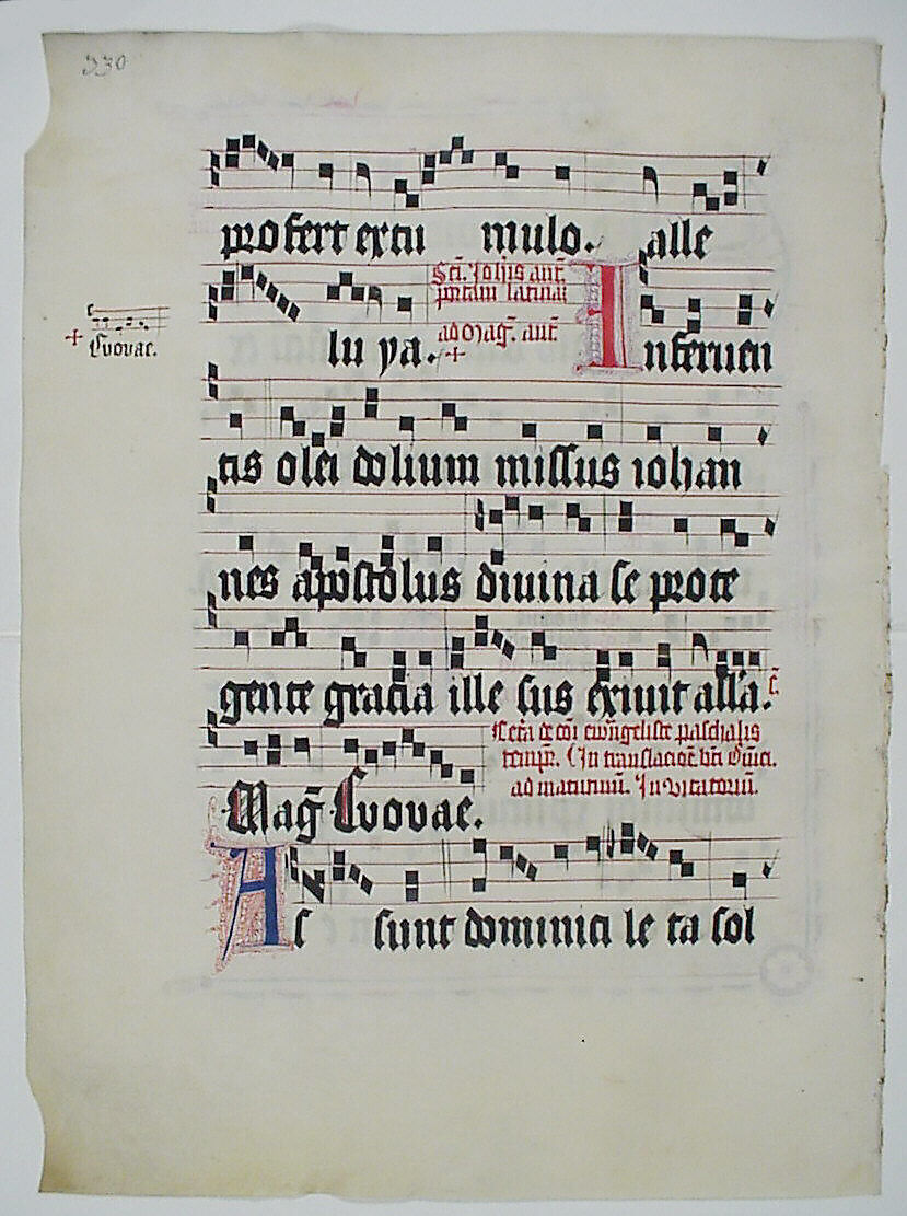 Manuscript Leaf with Initial A, from an Antiphonary, Tempera, ink, and metal leaf on parchment, German