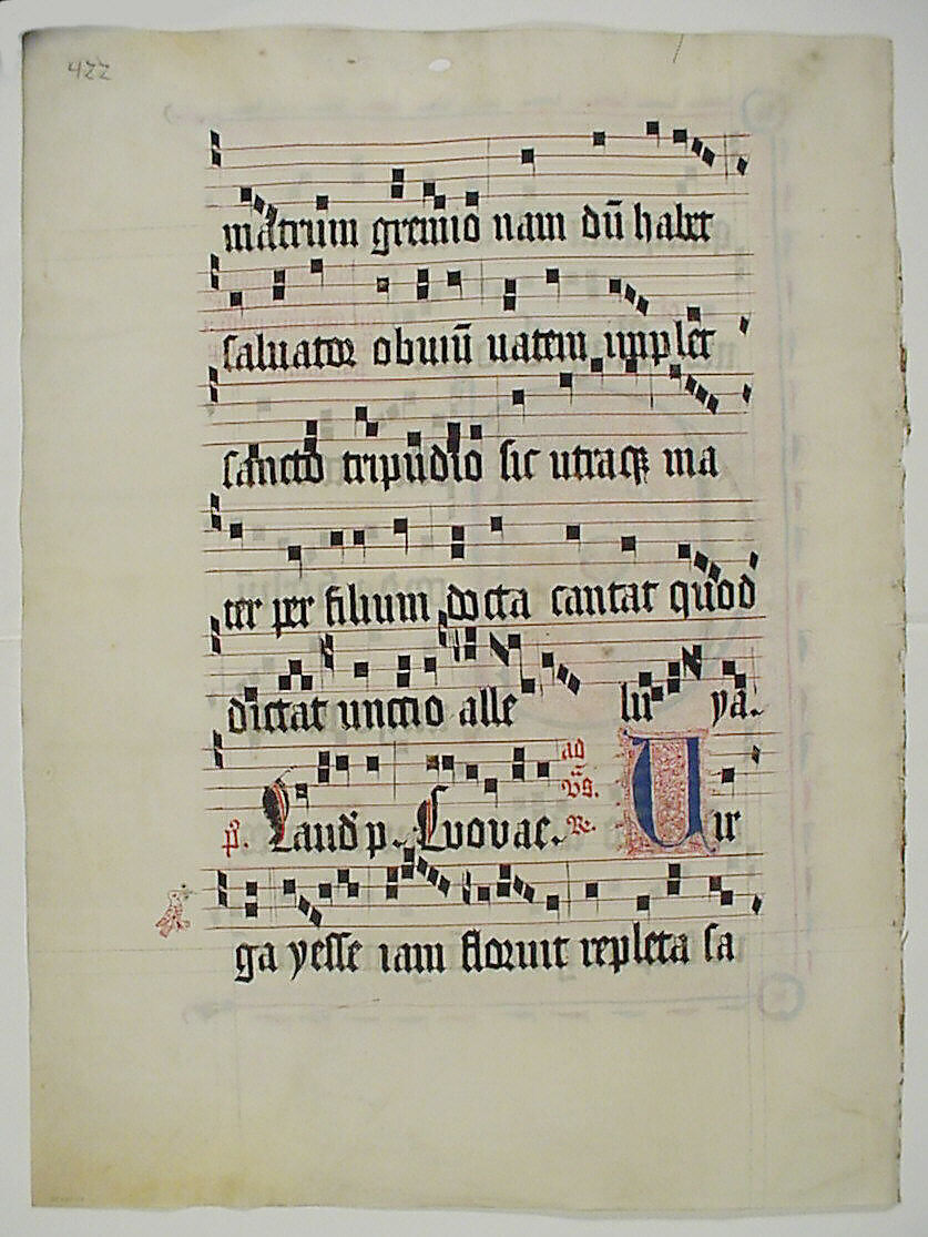 Manuscript Leaf with Initial C, from an Antiphonary, Tempera, ink, and metal leaf on parchment, German