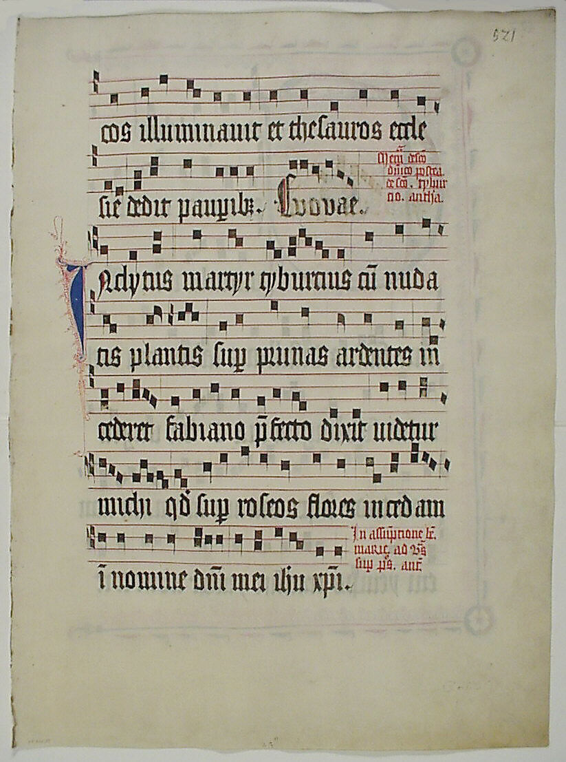 Manuscript Leaf with Initial T, from an Antiphonary, Tempera, ink, and metal leaf on parchment, German