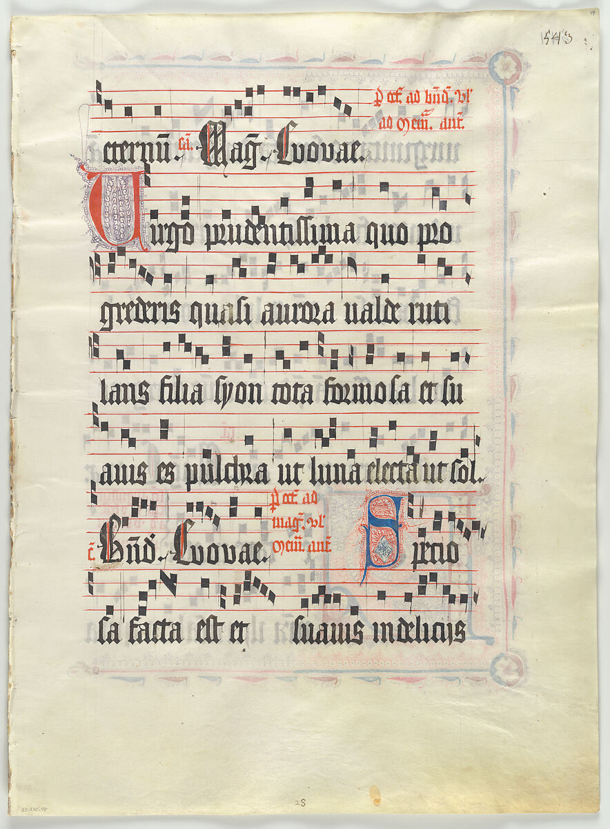 Manuscript Leaf with Initial L, from an Antiphonary, Tempera, ink, and metal leaf on parchment, German
