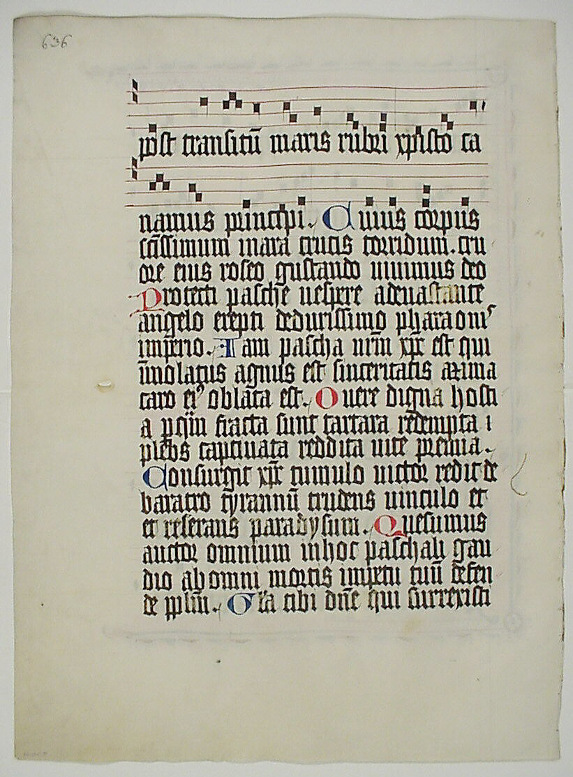 Manuscript Leaf with Initial A, from an Antiphonary, Tempera, ink, and metal leaf on parchment, German