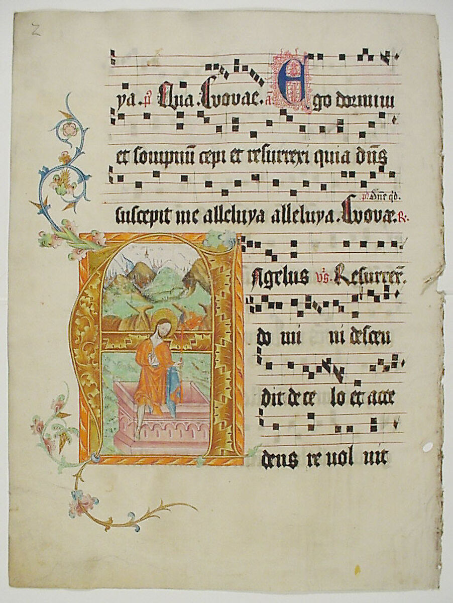 Manuscript Leaf with Initial A, from a Gradual, Tempera, ink, and metal leaf on parchment, German 